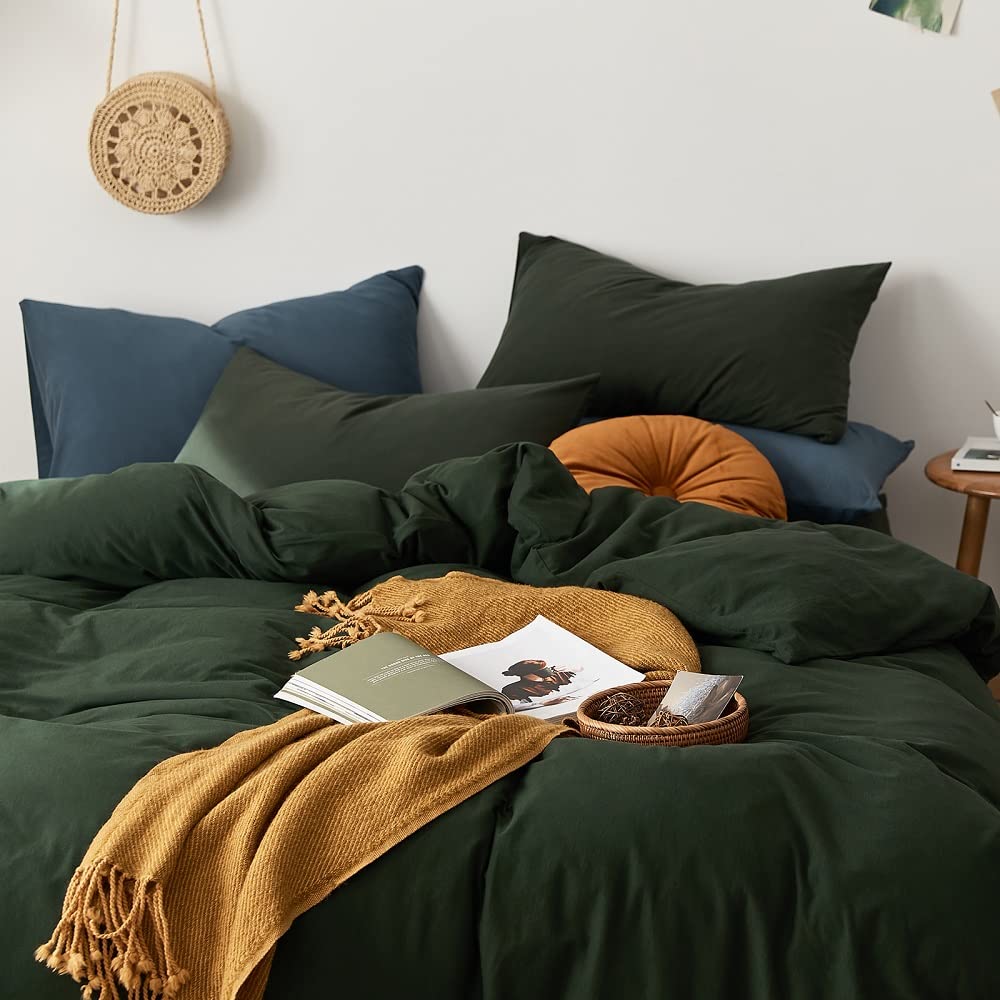 Amwan Dark Green Duvet Cover 100% Jersey Knit Cotton Duvet Cover King Olive Green Comforter Cover Luxury Soft T Shirt Cotton Bed